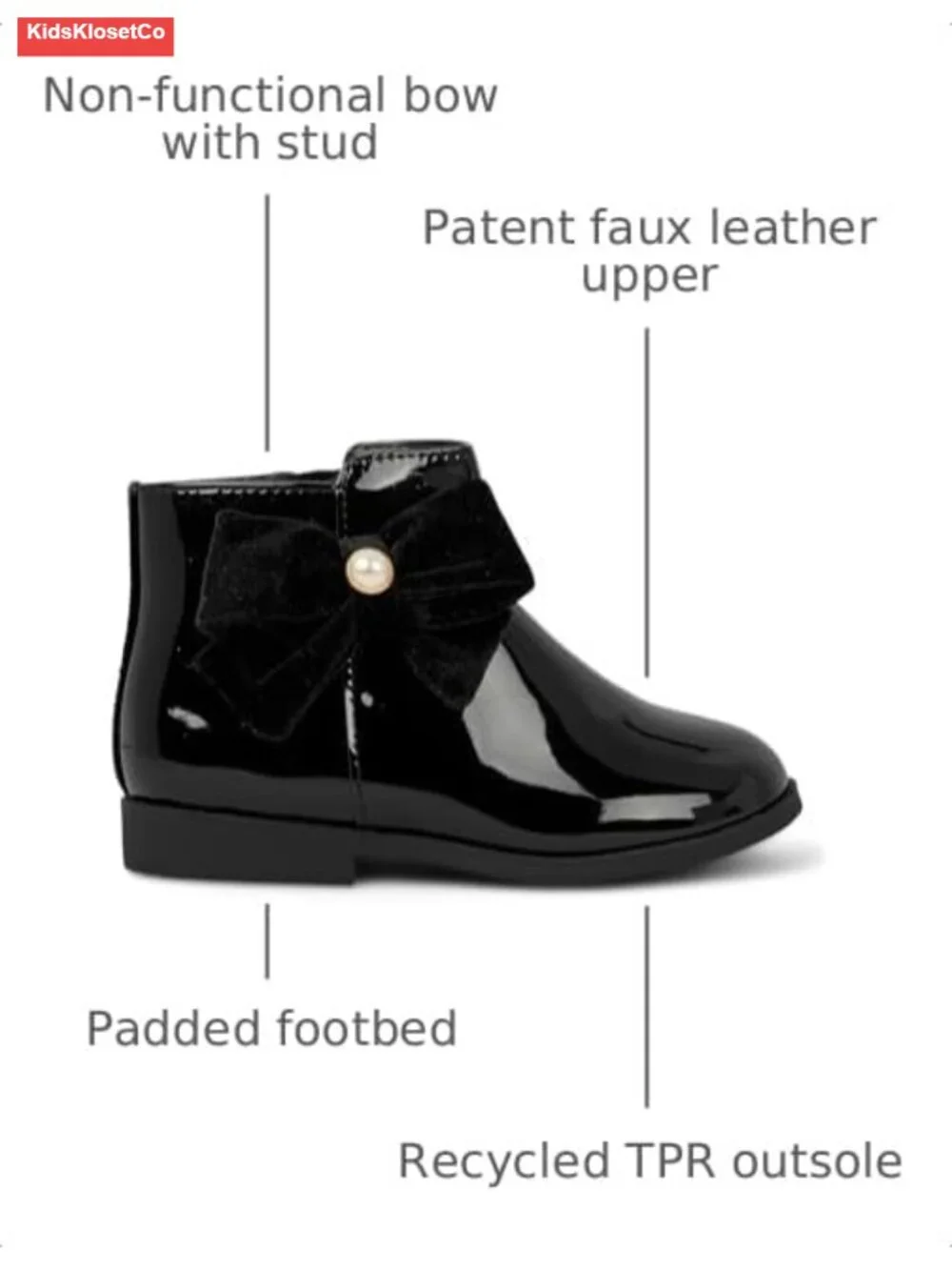 Toddler Girls Patent Faux Leather Ankle Boots with Bow